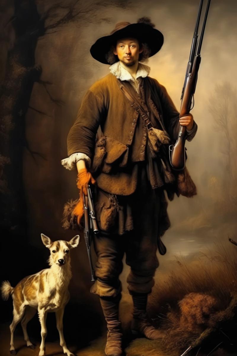 00462-1818060018-_lora_Jan van Goyen Style_1_Jan van Goyen Style - a picture of a hunter with a hunted deer, standing with one leg on a hunted de.png